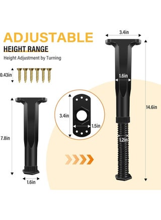 4 PCS Adjustable Height Bed Frame Support Legs - 7.8-14.6inch Bed Slats Support Leg with Screws, Furniture Legs for Bed Frame/Bed Center Slat/Cabinet/Dresser/Table/Sofa/Chair, Bed Replacement Legs - view 2